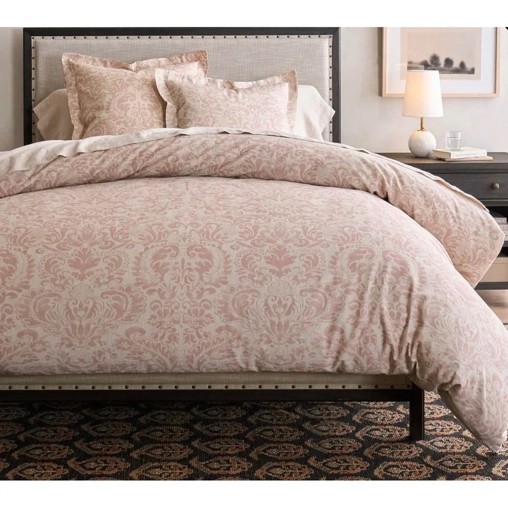 Pottery Barn Stella Damask King Sham Rose Wood Cotton Linen Pink Beige 36x20